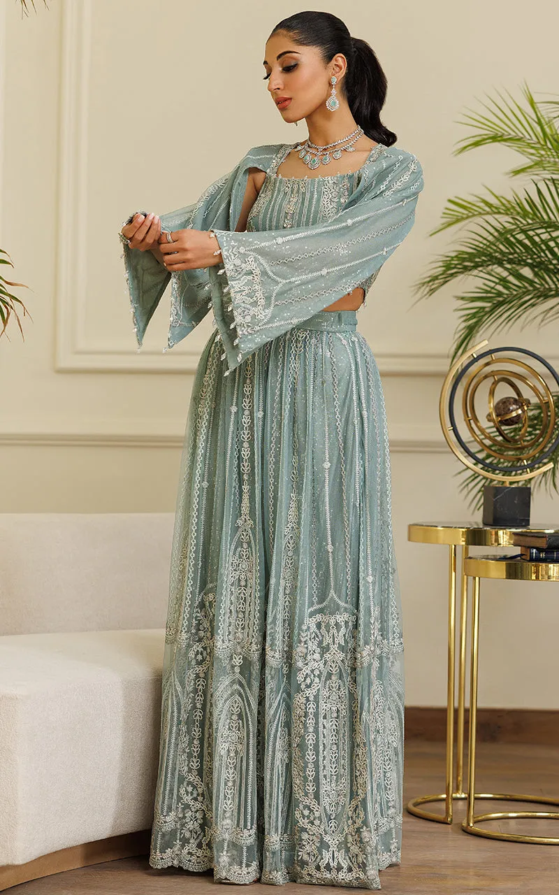 Net Embroidered Blouse With Lehenga