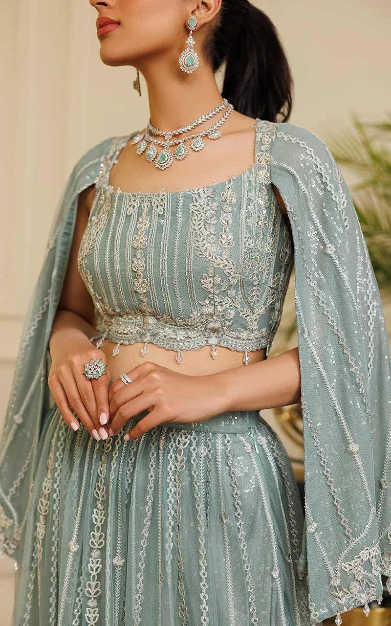 Net Embroidered Blouse With Lehenga