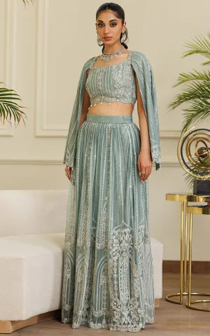 Net Embroidered Blouse With Lehenga