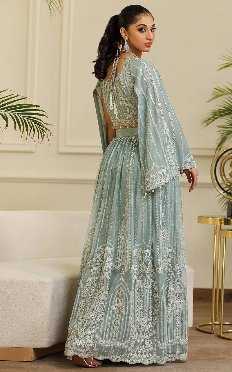 Net Embroidered Blouse With Lehenga