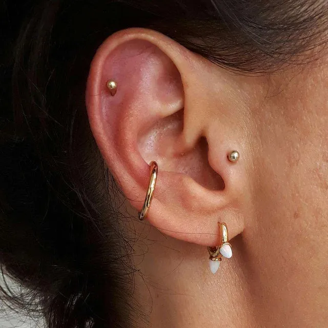 Opal Triple Bullet Huggie Earrings - Gold - SPESGS176