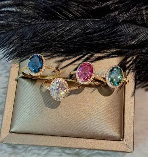 Oval Halo Birthstone Engagement Ring Adjustable