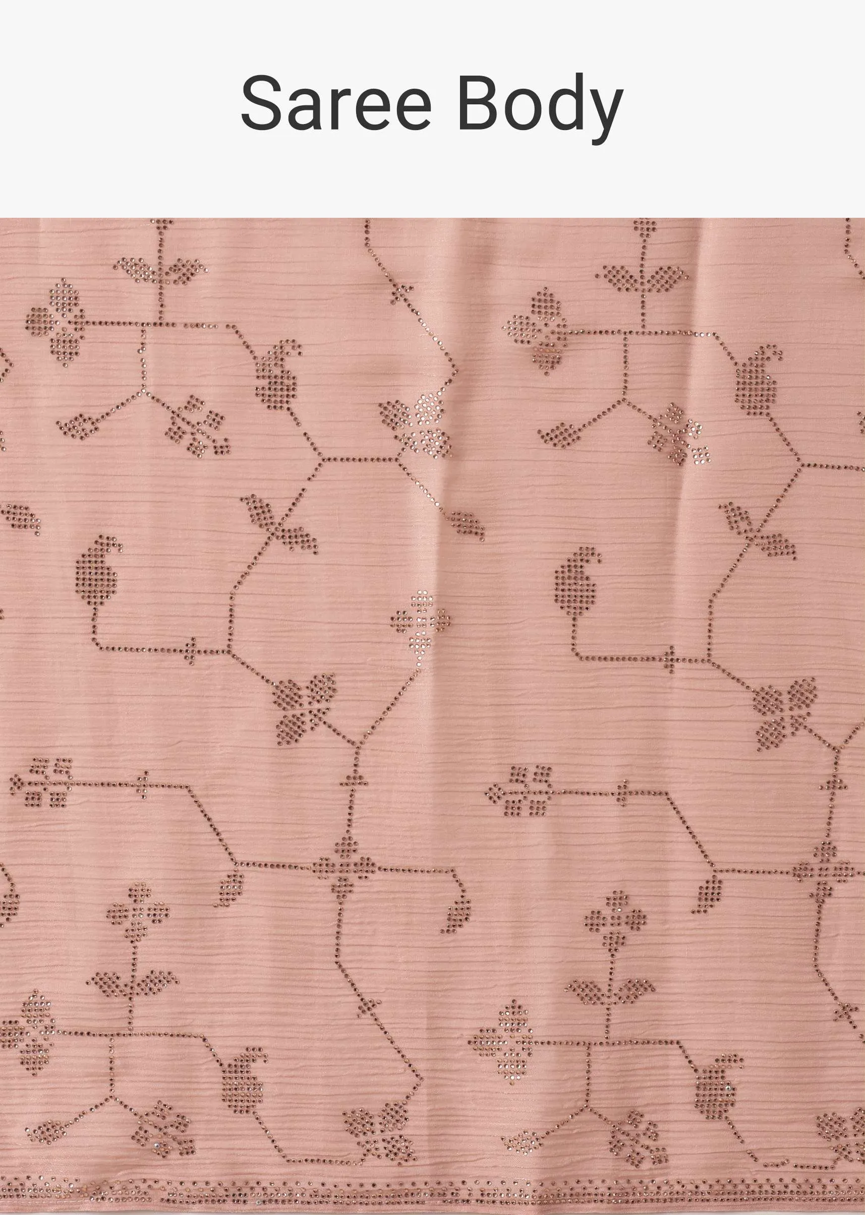 Peach Chiffon Saree With Swarovski Embellishments And Unstitched Blouse Piece