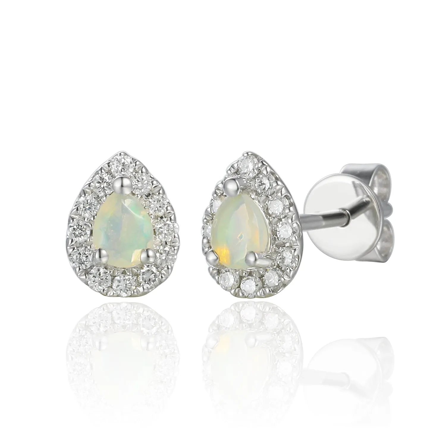 Pear Shaped Opal Diamond Cluster Earrings - 9ct White Gold