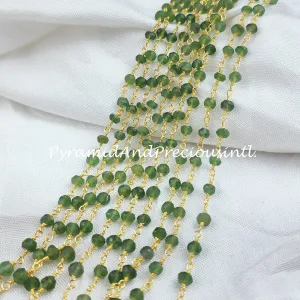Peridot Rondelle Rosary Chain, Rondelle Gemstone Beads, Green Beaded Chain, Gold Plated Chain – SELLING BY FOOT