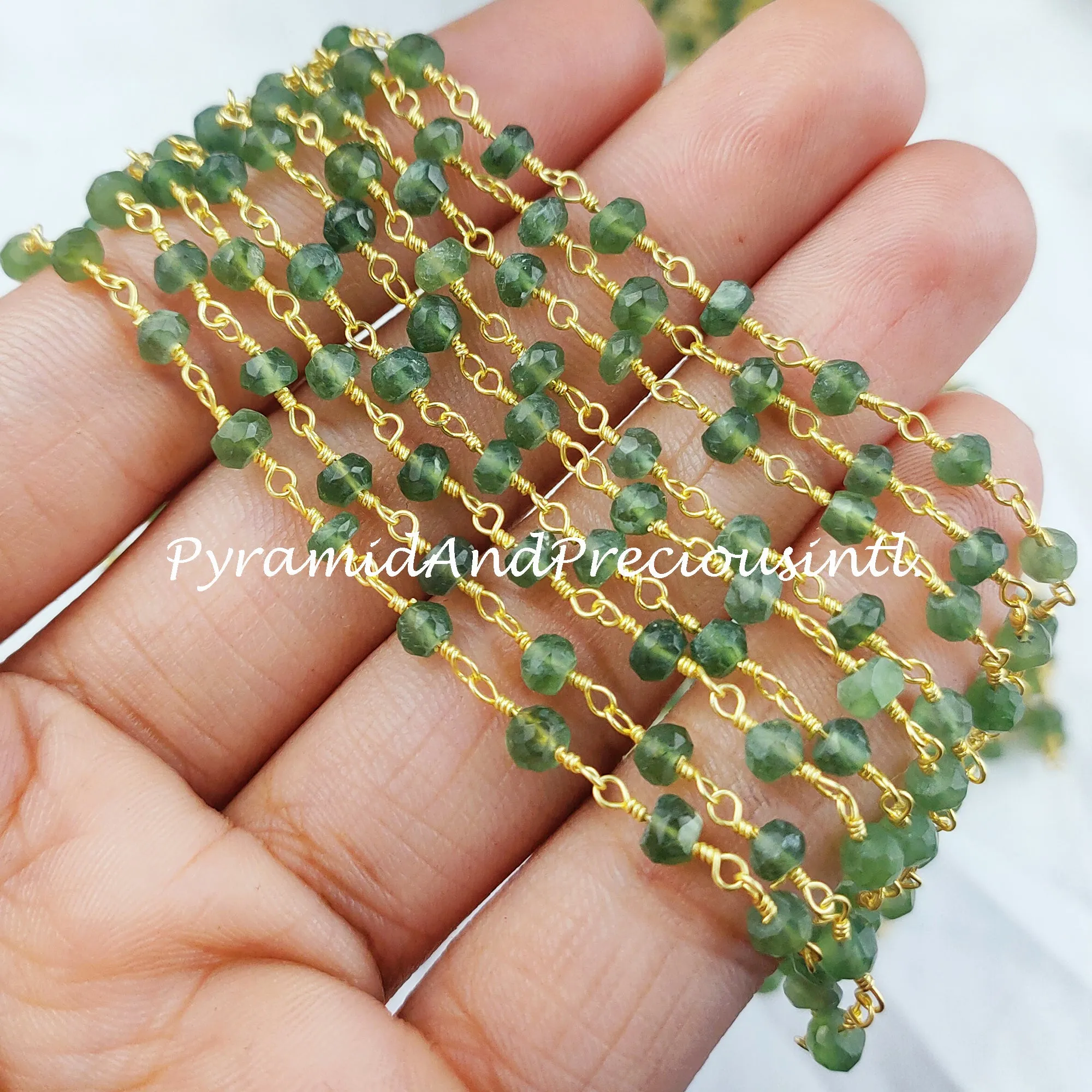 Peridot Rondelle Rosary Chain, Rondelle Gemstone Beads, Green Beaded Chain, Gold Plated Chain – SELLING BY FOOT