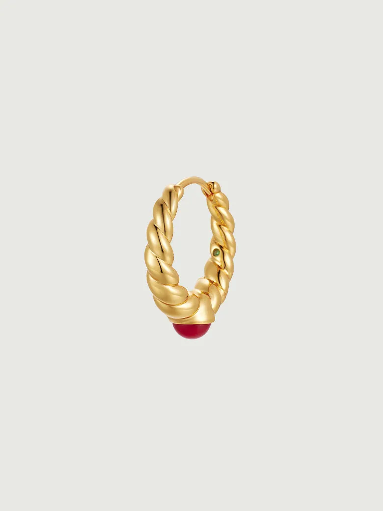 Red Coral Twisted Hoop Earrings