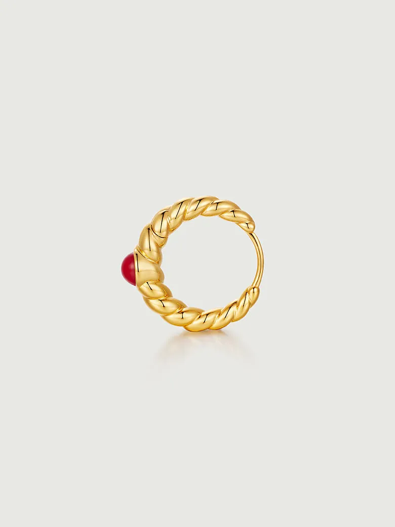 Red Coral Twisted Hoop Earrings
