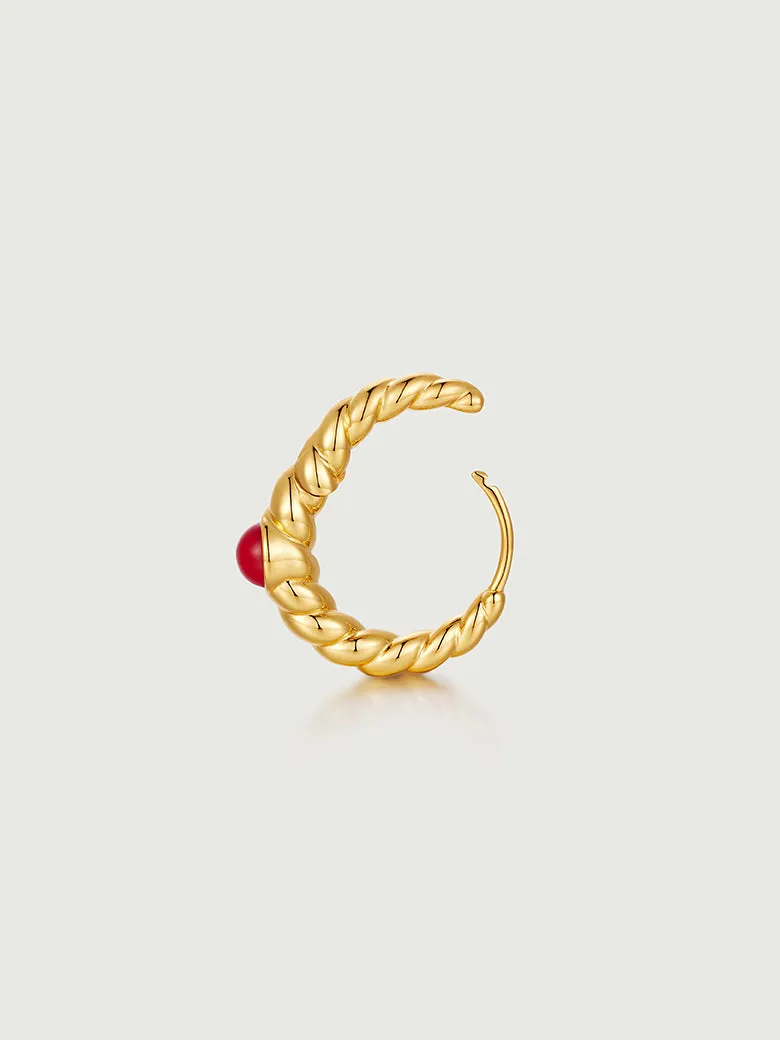 Red Coral Twisted Hoop Earrings