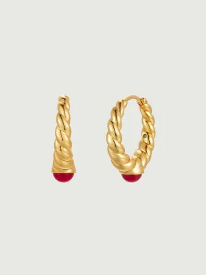 Red Coral Twisted Hoop Earrings