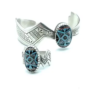 Roderick and Marilyn Tenorio Inlay Sterling Silver Cuff Bracelet & Matching Ring