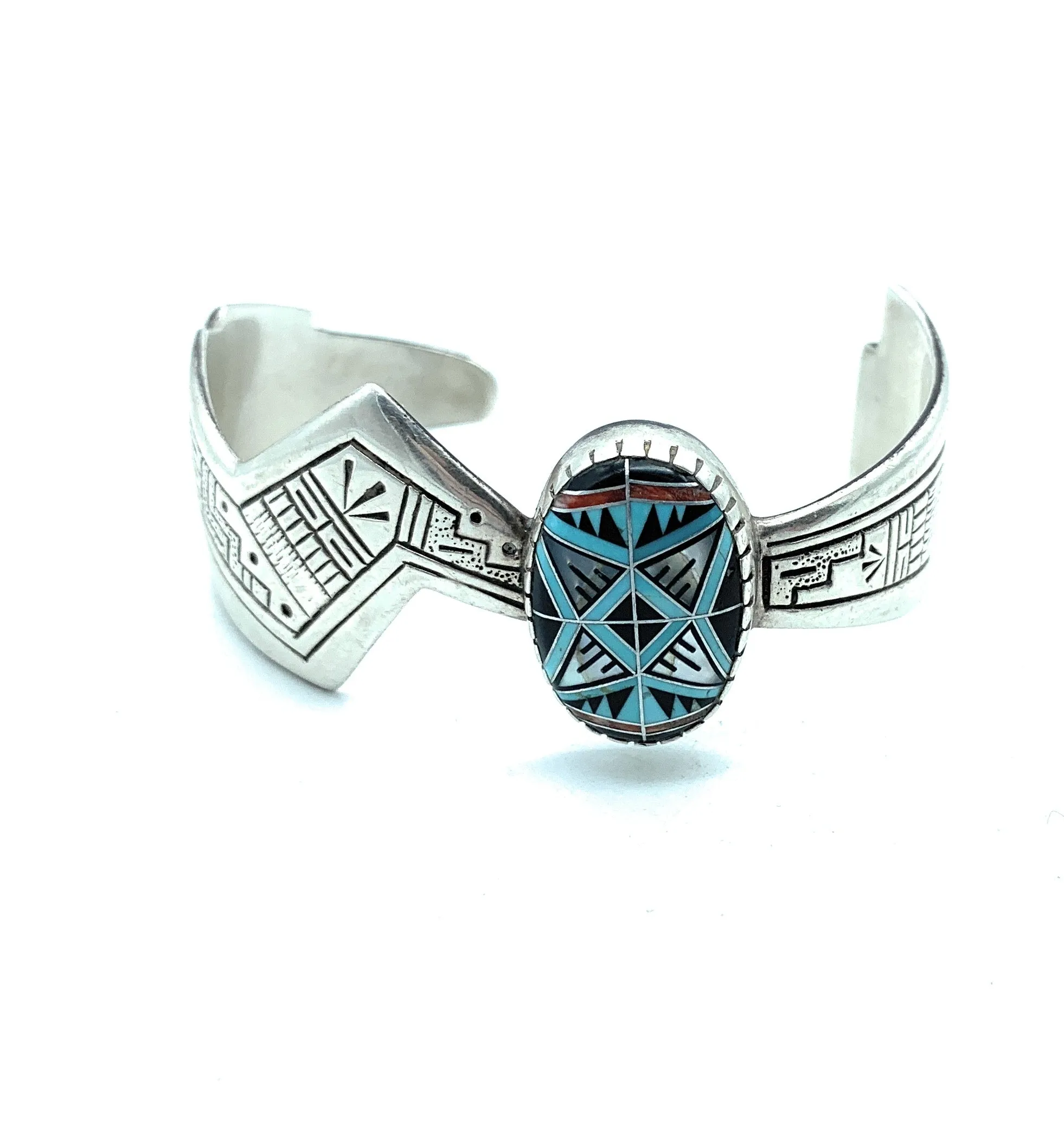 Roderick and Marilyn Tenorio Inlay Sterling Silver Cuff Bracelet & Matching Ring