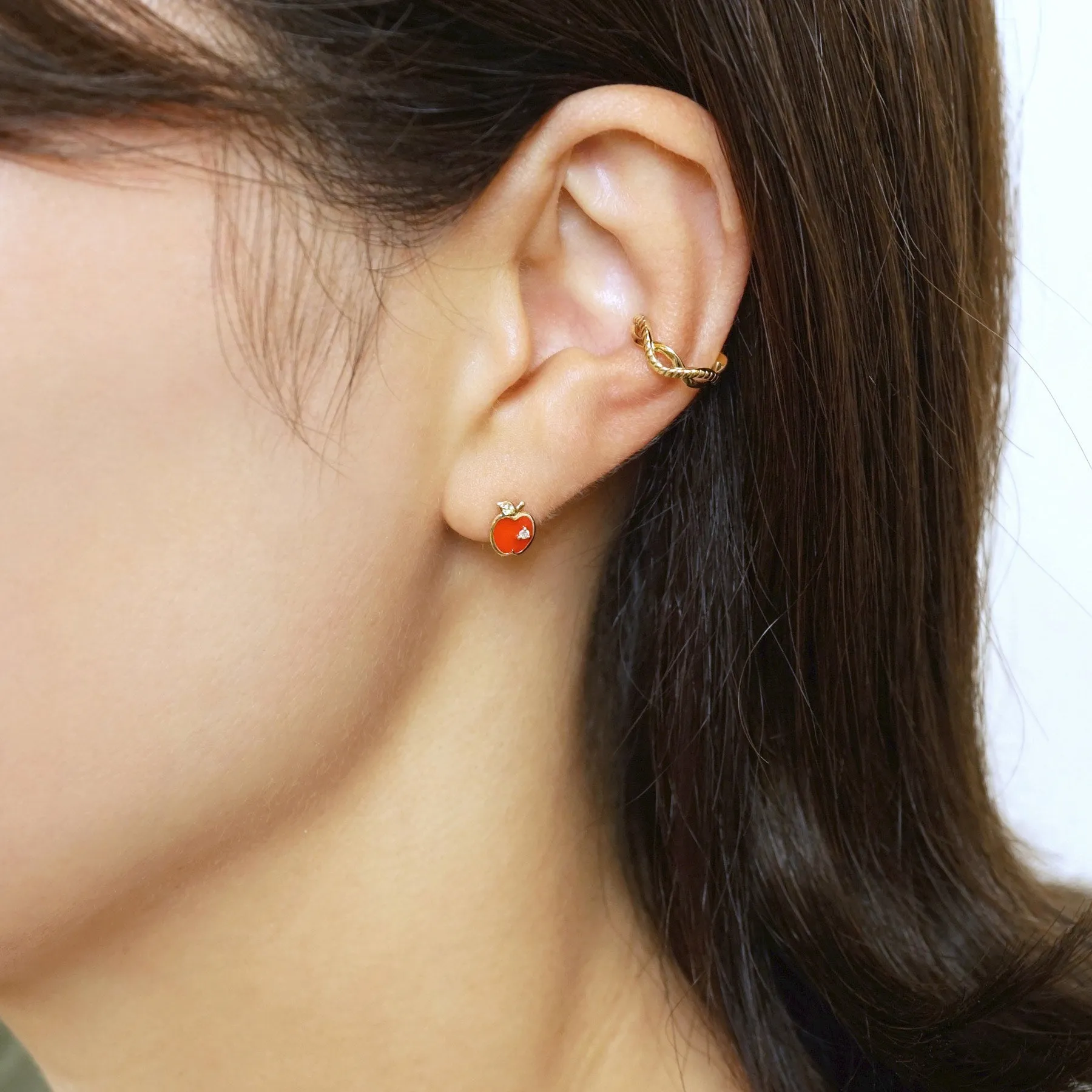 [Solo Earring] 18K/10K Apple Single Earring (Yellow Gold)