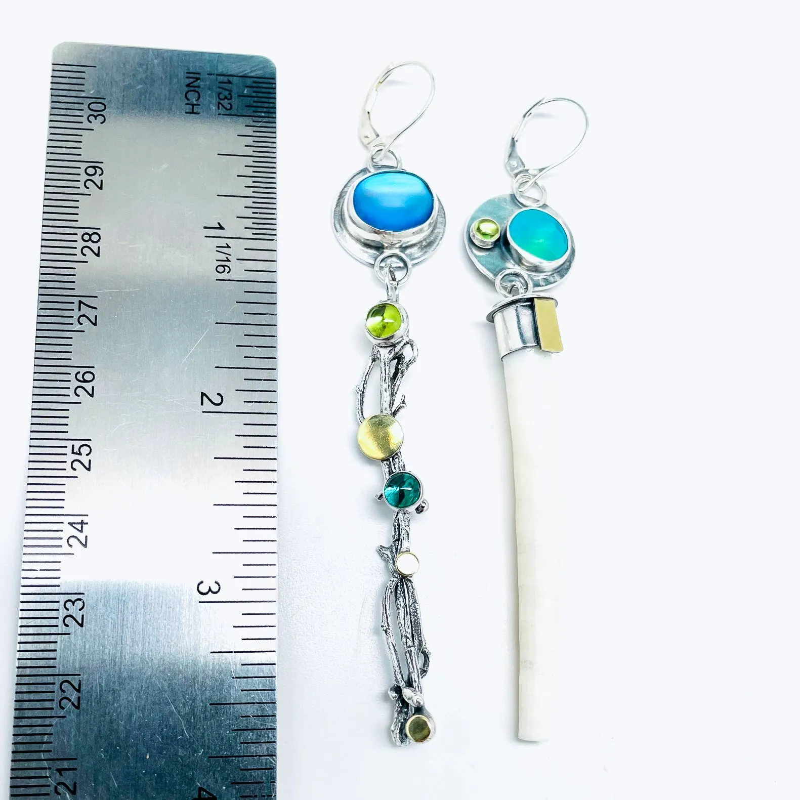Wabi Sabi Jewelry - Dentilium, Silver and Stones Earrings
